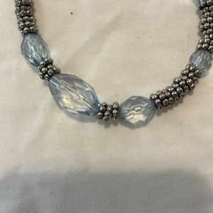 Beaded shorter necklace, very good condition, light blue and silver.